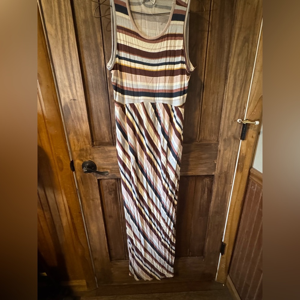 Maurices Burgundy Navy White Stripe Maxi Dress